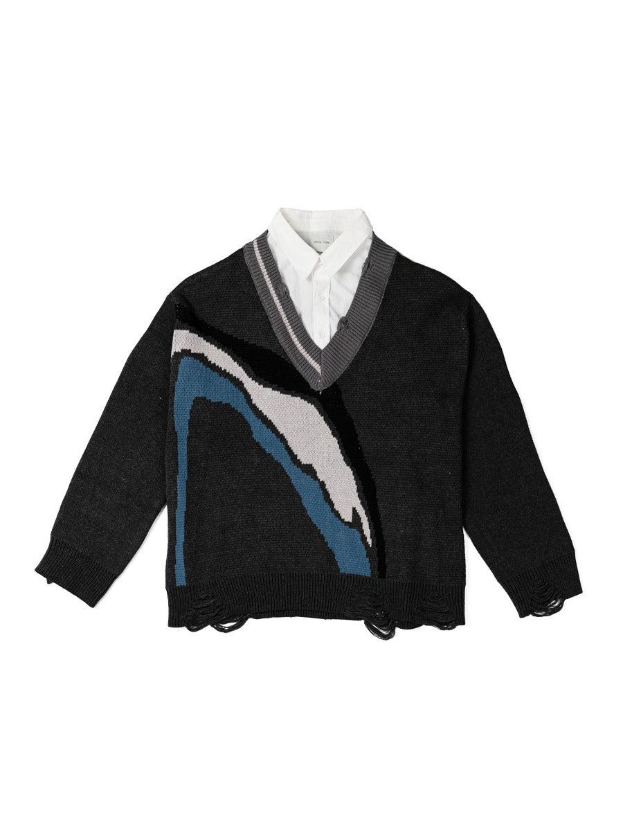 Error Code Fake Two-Piece V-Neck Sweater