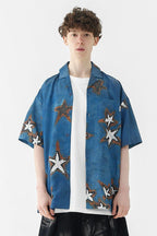 CZ Royal Blue Stars Cuban Shirt