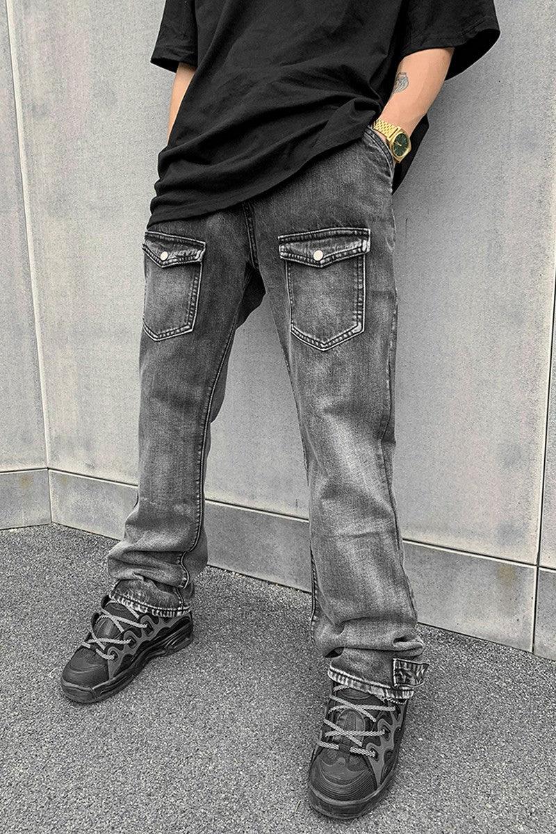 CZ Washed Front Pockets Flared Jeans