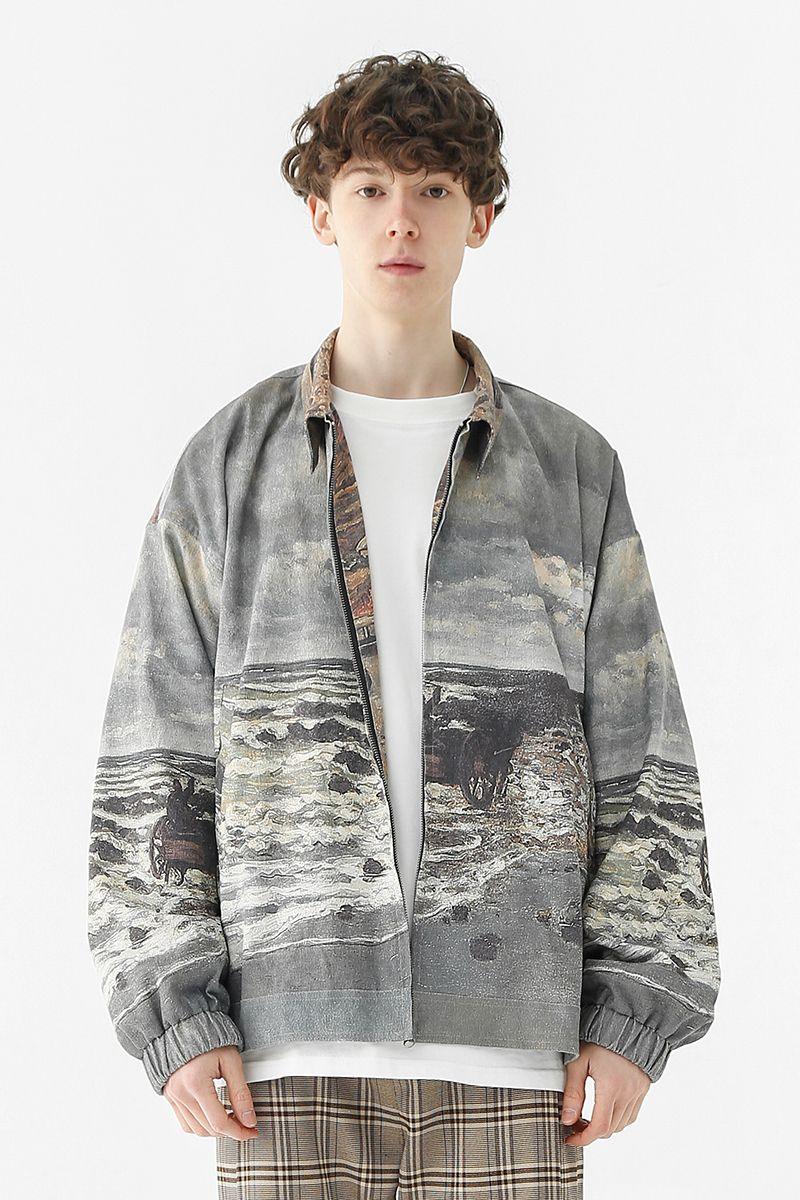 CZ Oil Painting Full Print Corduroy Jacket