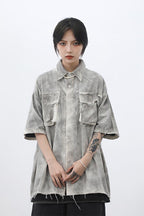 CZ Washed Ripped Button Up Shirt