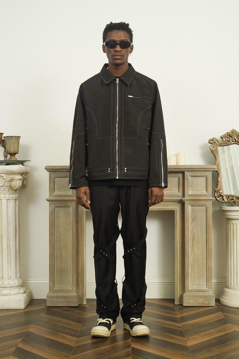 Empty Reference Black Straps Straight Trousers