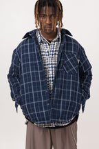 Empty Reference Blue Checkered Shirt Heavy Jacket