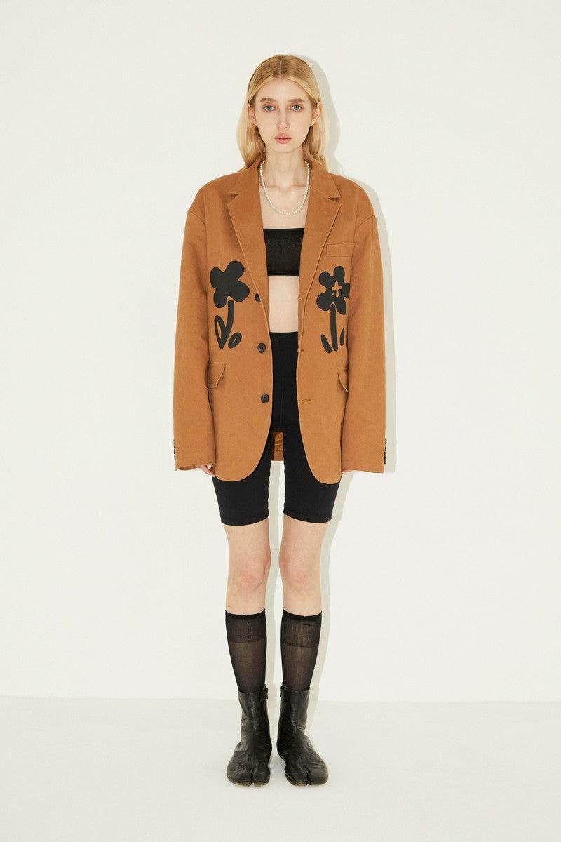 Empty Reference Floral Print Coffee Suit