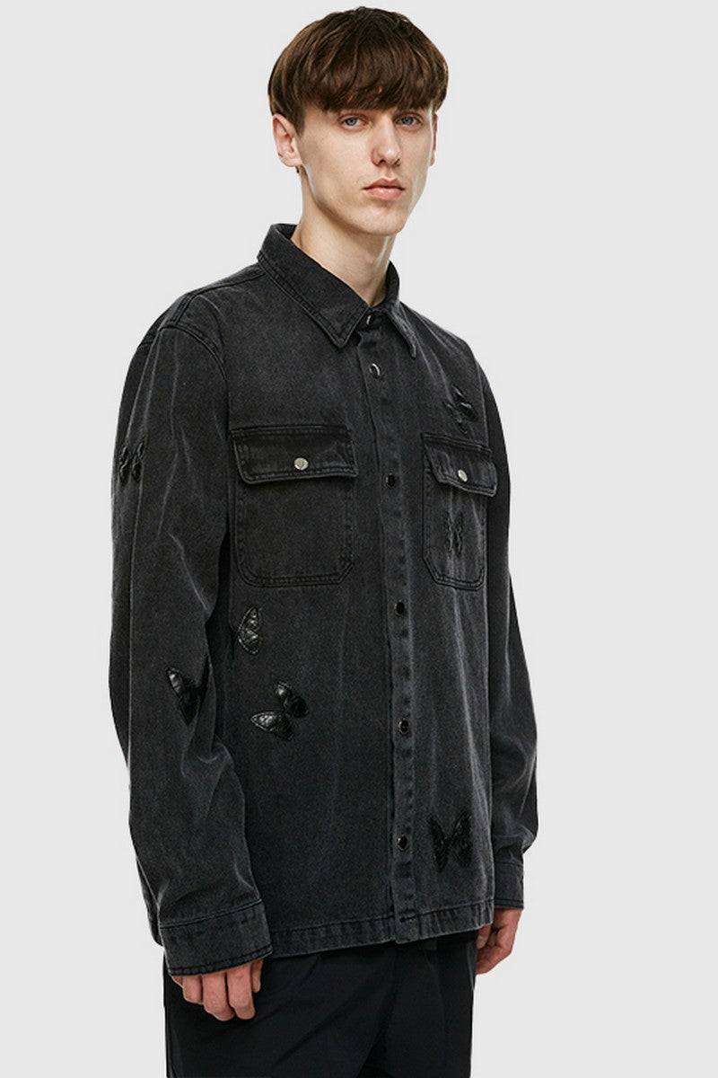 Old Order Butterflies Embroidered Jeans Jacket
