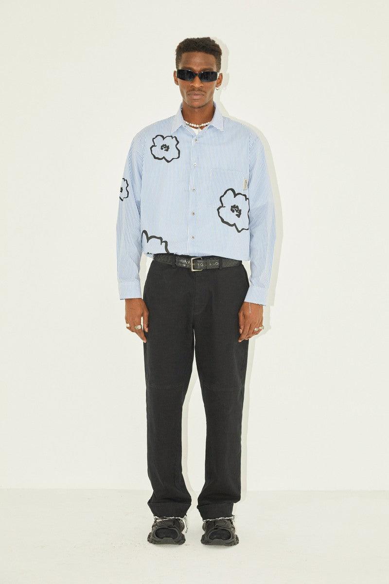 Empty Reference Striped Hand Painted Flowers Shirt