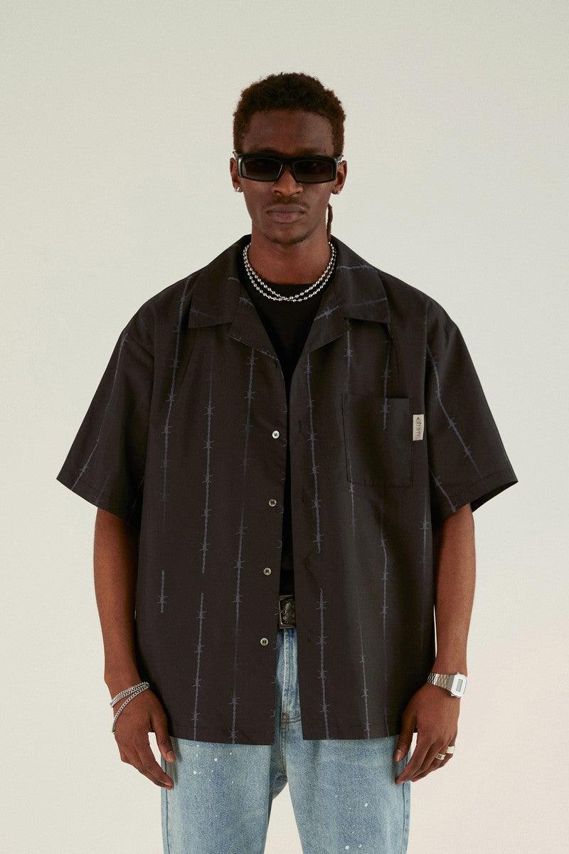 Empty Reference Thorns Striped  Cuban Shirt