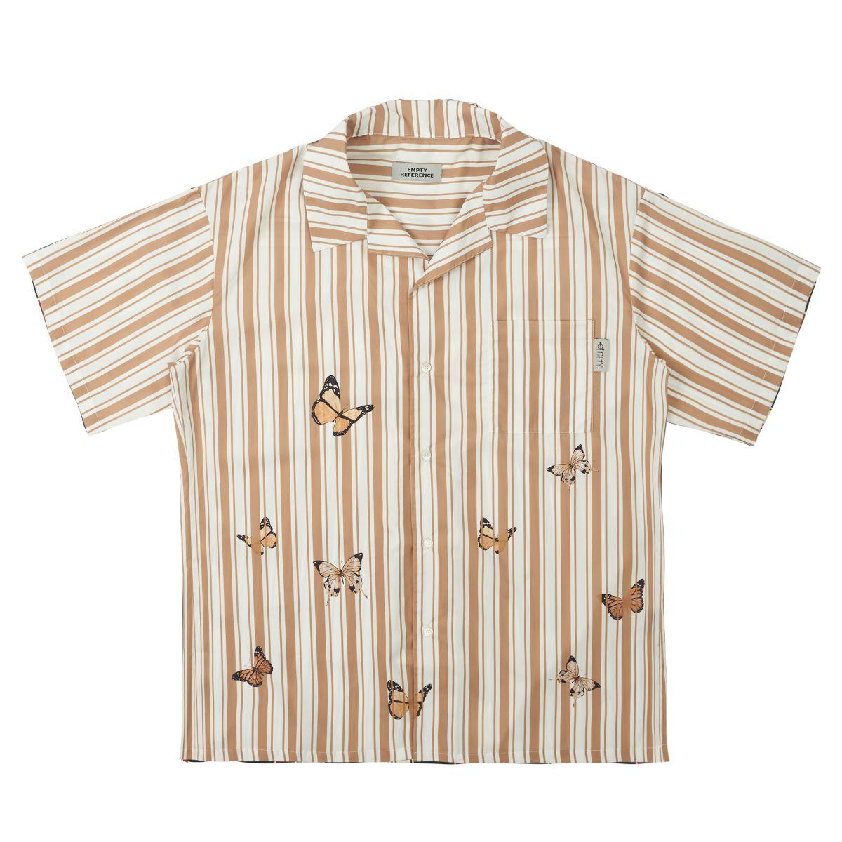 Empty Reference Butterflies Print Striped Shirt