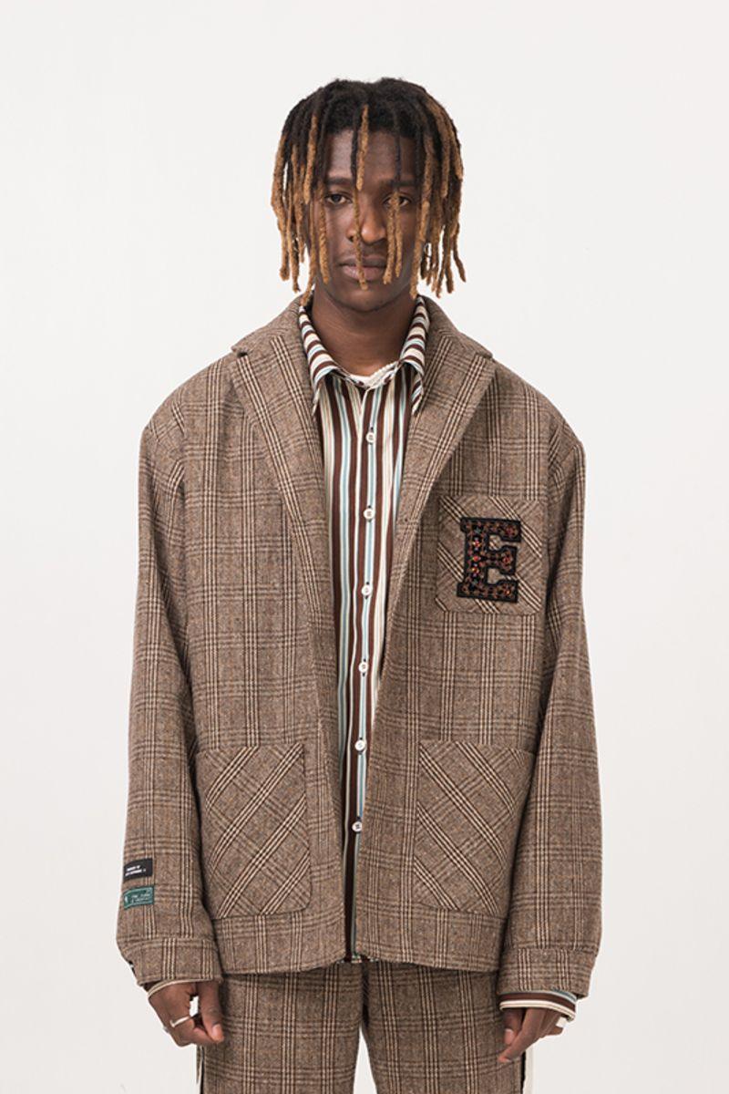 Empty Reference Embroidery Logo Plaid Blazer