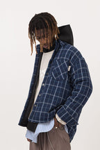 Empty Reference Blue Checkered Shirt Heavy Jacket