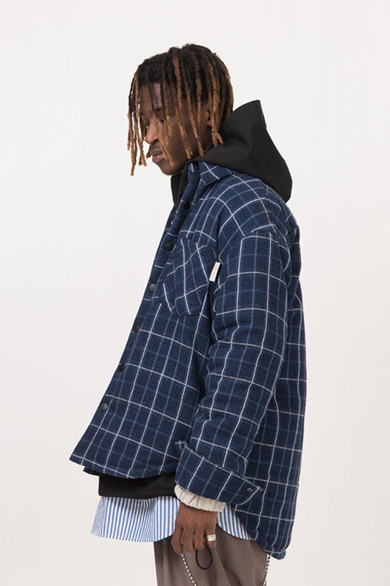 Empty Reference Blue Checkered Shirt Heavy Jacket