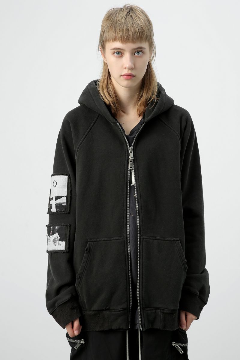 Unknown World Washed Distressed Coat Zipper Hoodie