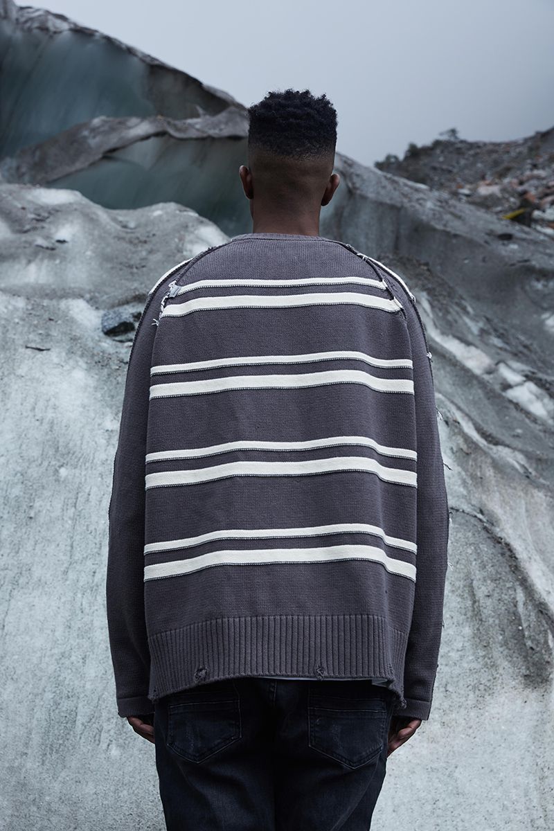 STEEPC Striped Distressed Sweater