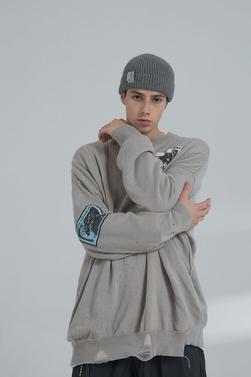 THINGY Vintage Patches Knit Wool Sweater