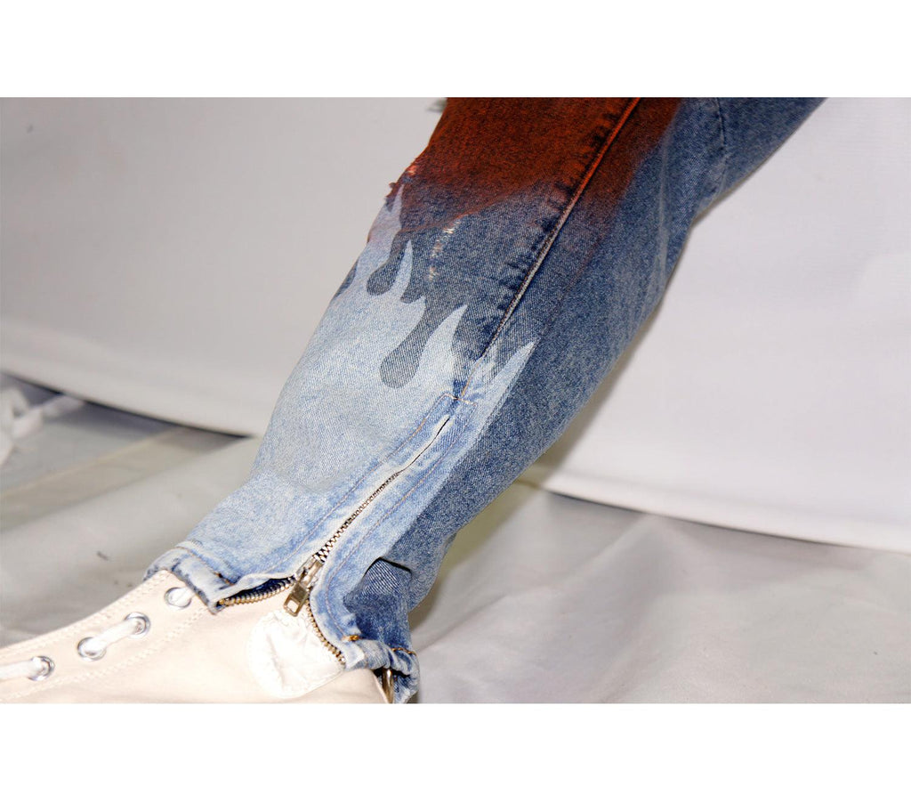 CZ Flame Painted Retro Jeans