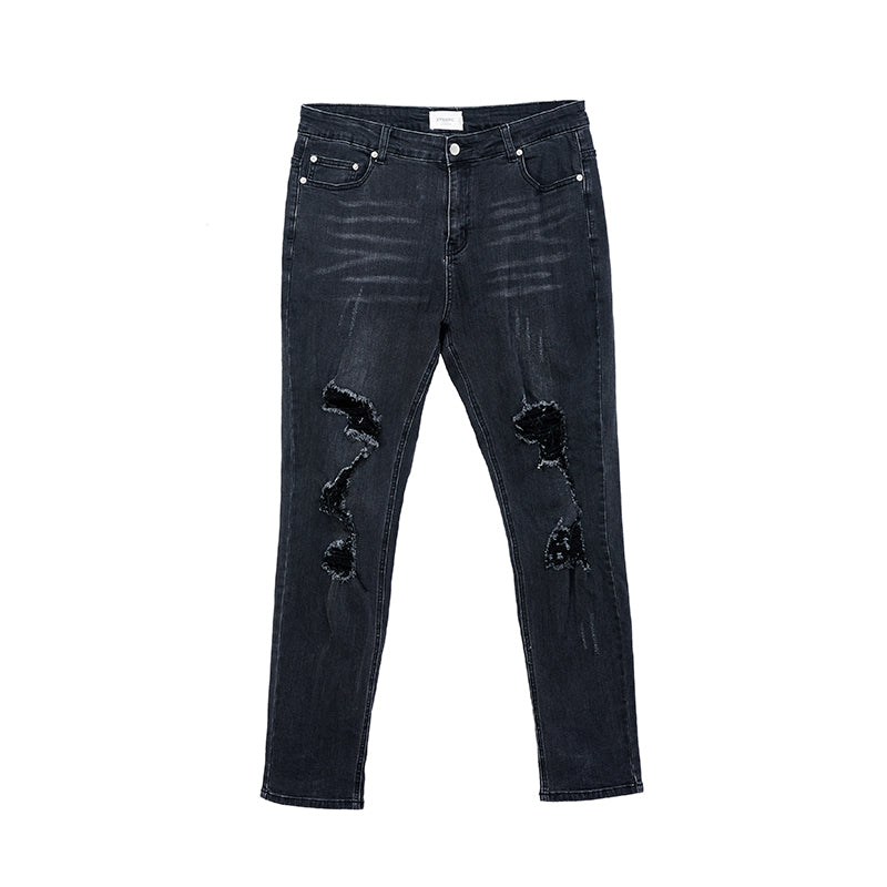 STEEPC Black Washed Distressed Jeans