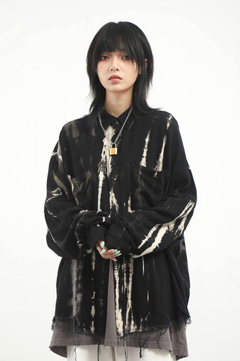 CZ Black Tie Dyed Ripped L/S Shirt