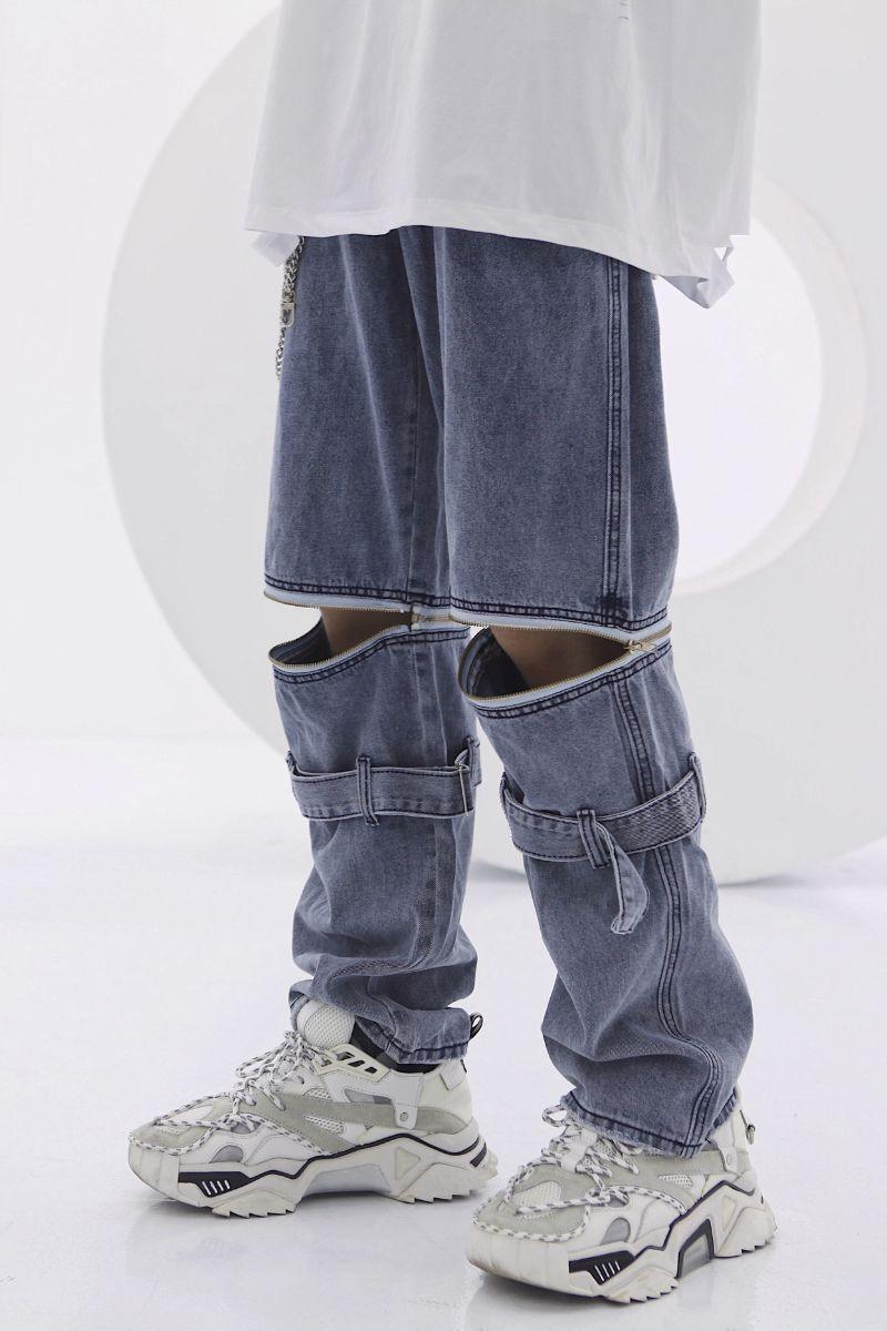 CZ Zipper Straps Loose Jeans
