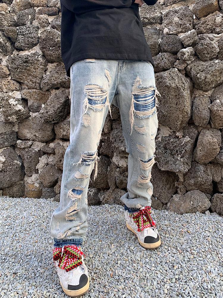 CZ Washed Distressed Flared Jeans
