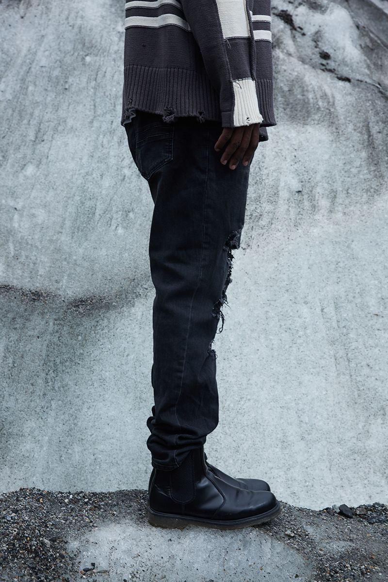 STEEPC Black Washed Distressed Jeans