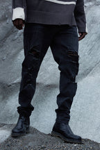 STEEPC Black Washed Distressed Jeans