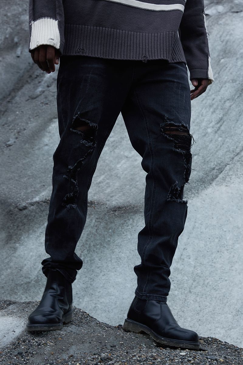 STEEPC Black Washed Distressed Jeans