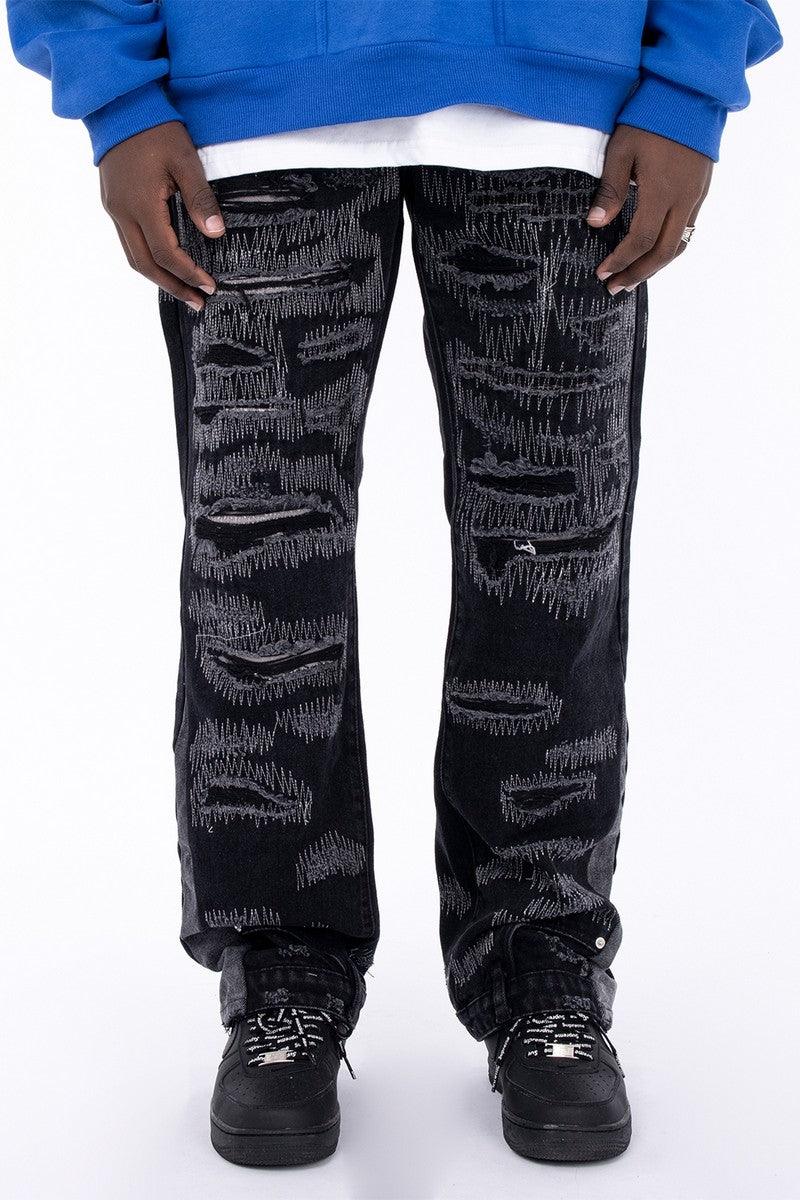 CZ Embroidered Destroyed Jeans