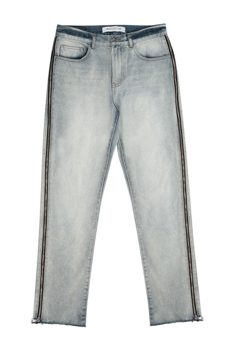 Antidote Washed Side Zipper Straight Jeans