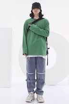 CZ Zipper Straps Loose Jeans