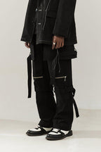 Empty Reference Black Straps Loose Trousers
