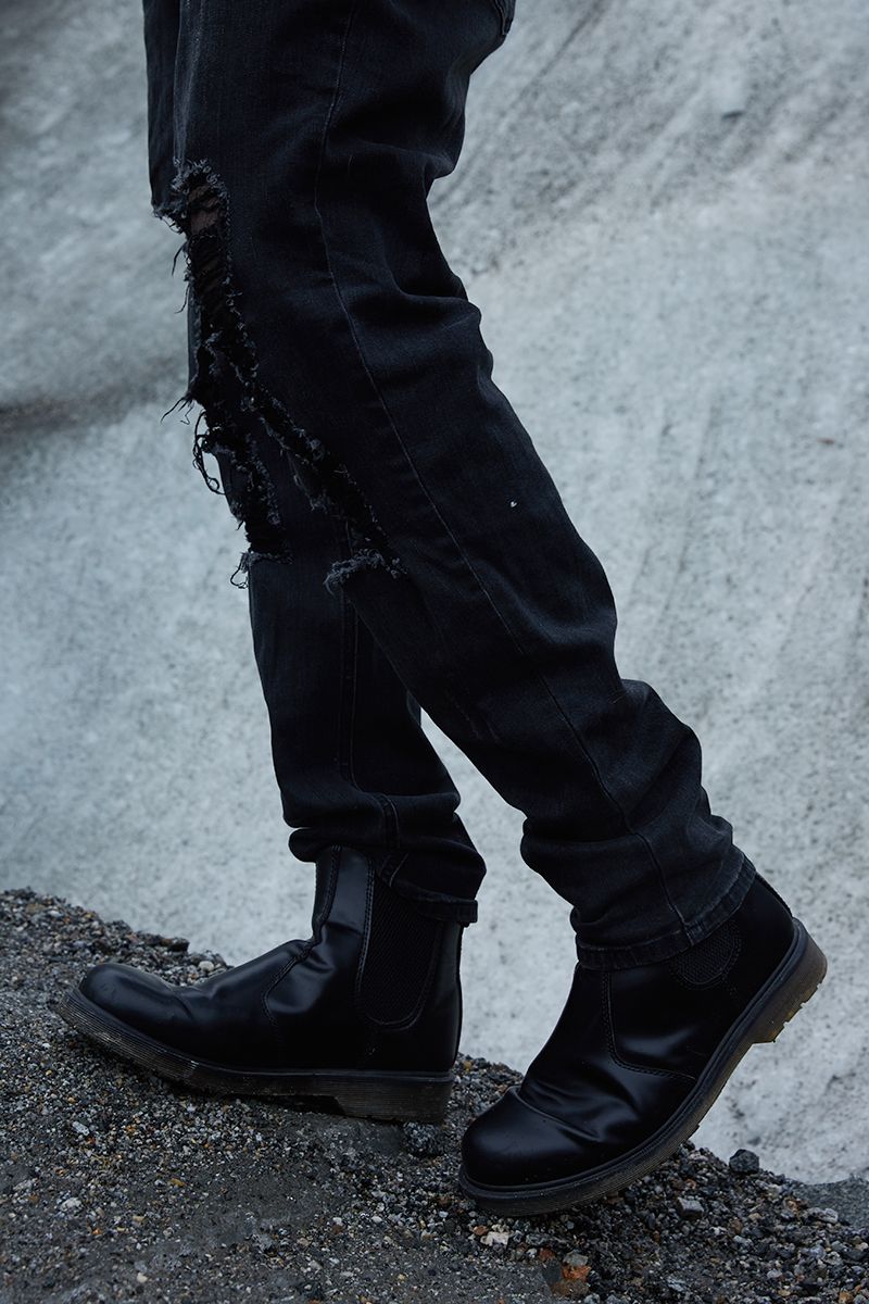 STEEPC Black Washed Distressed Jeans