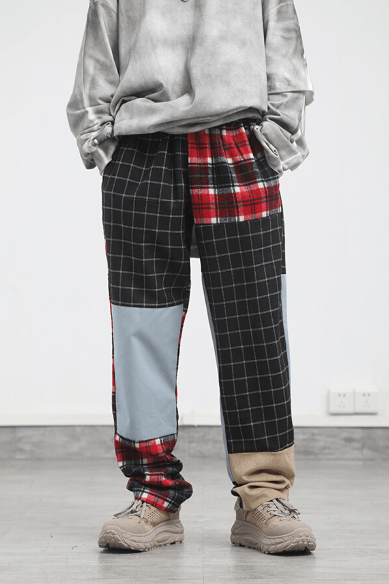CZ Mixed Plaid Stitching Trousers