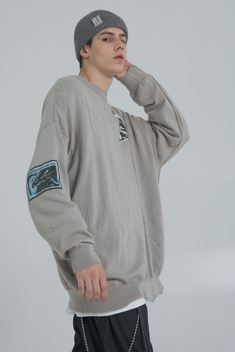 THINGY Vintage Patches Knit Wool Sweater