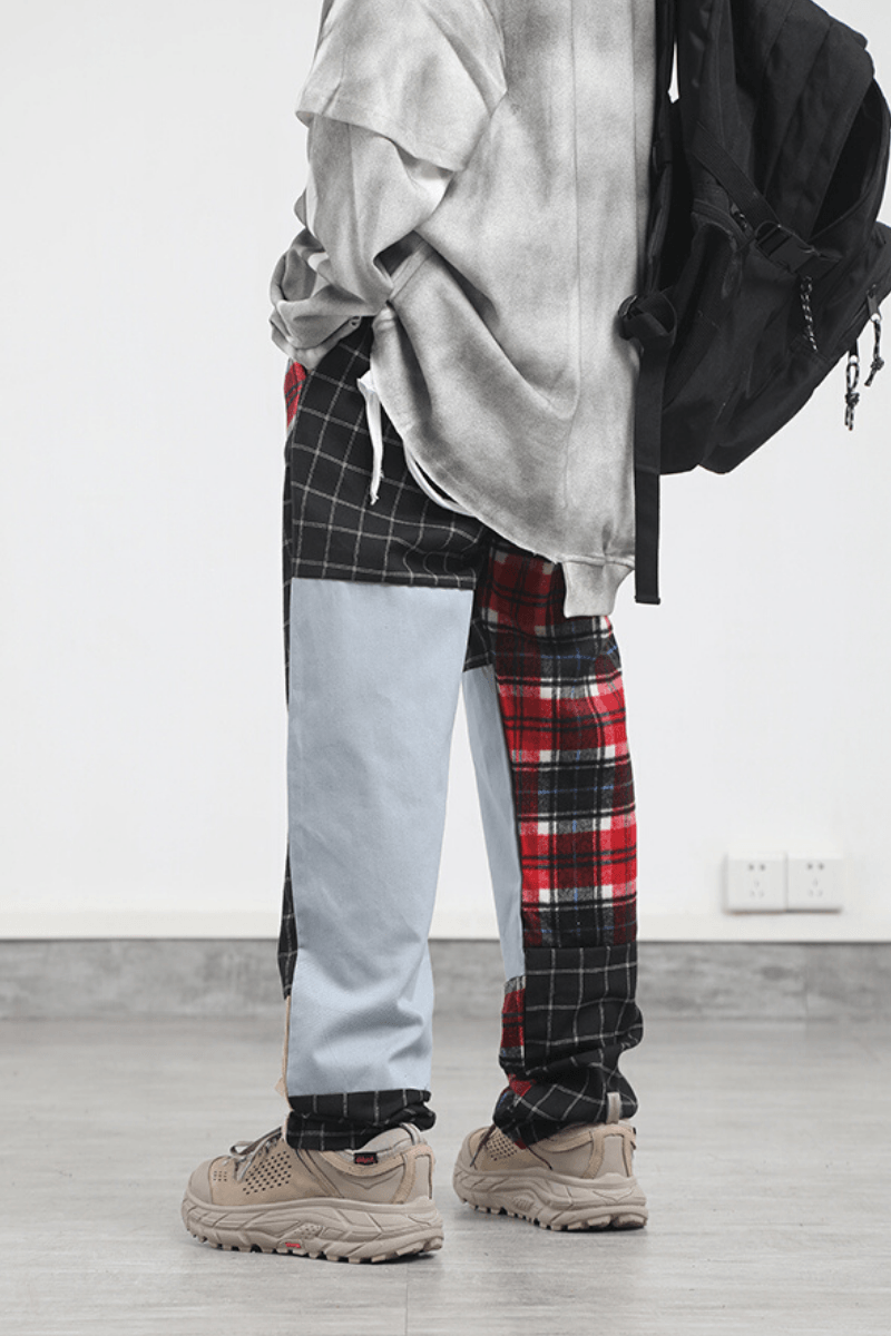 CZ Mixed Plaid Stitching Trousers