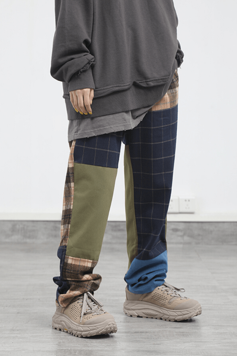 CZ Mixed Plaid Stitching Trousers