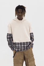 Empty Reference White Plaid Stitched Hoodie