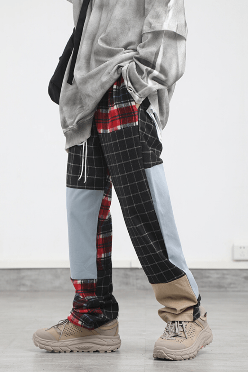 CZ Mixed Plaid Stitching Trousers