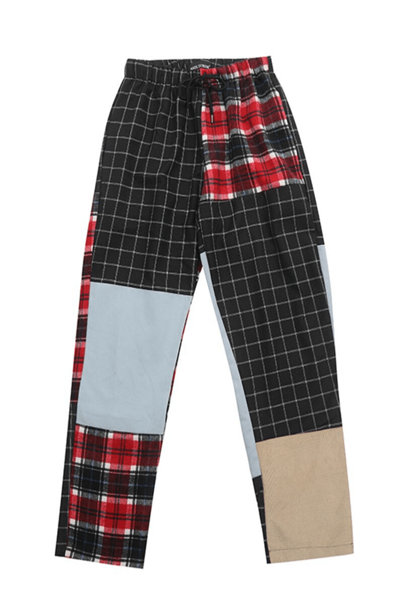 CZ Mixed Plaid Stitching Trousers