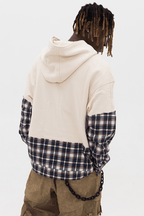 Empty Reference White Plaid Stitched Hoodie