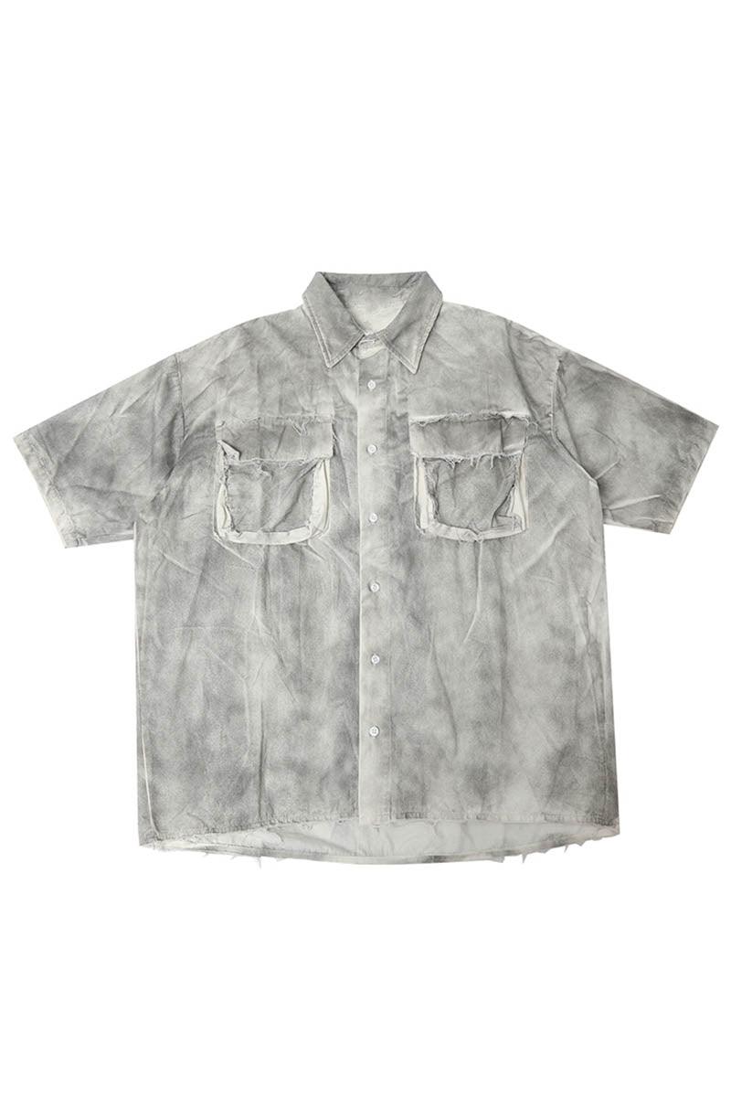 CZ Washed Ripped Button Up Shirt