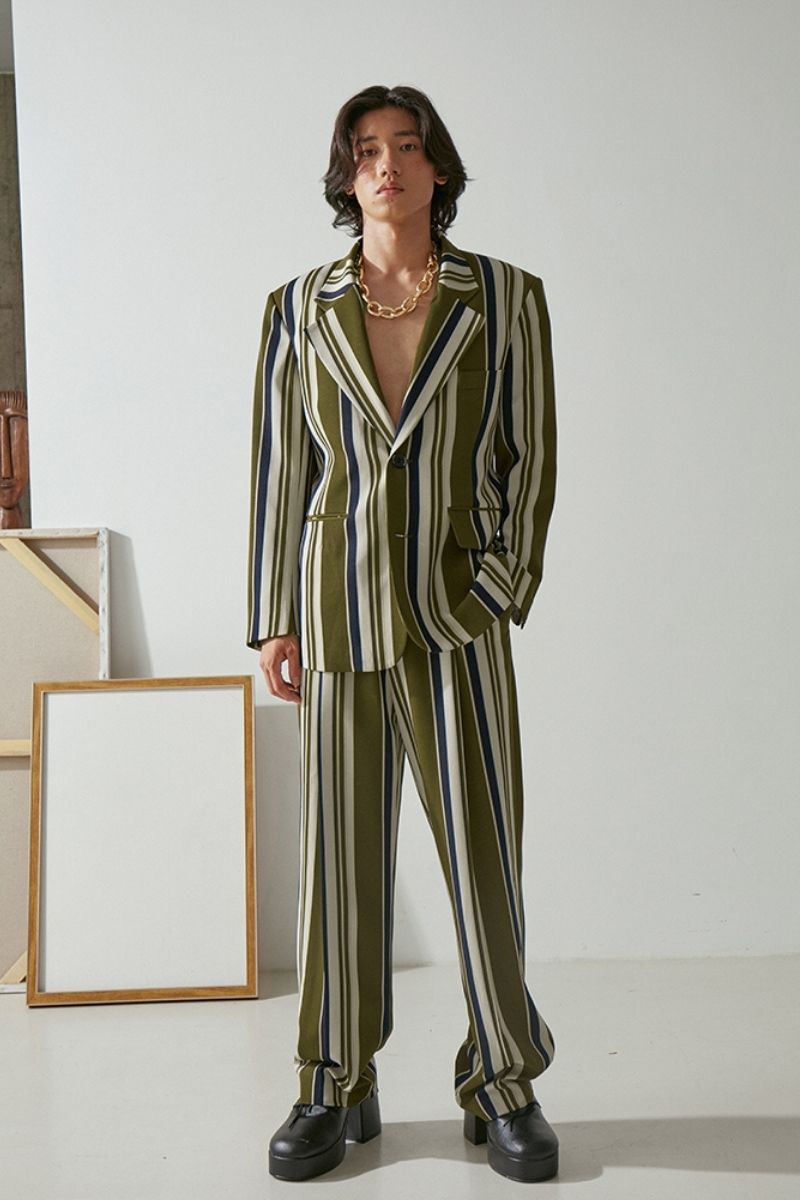 Mix7 Retro Striped Draped Trousers