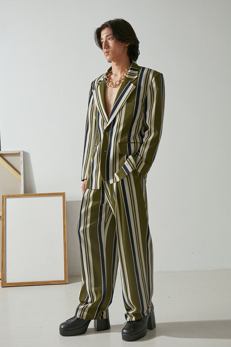 Mix7 Retro Striped Draped Trousers