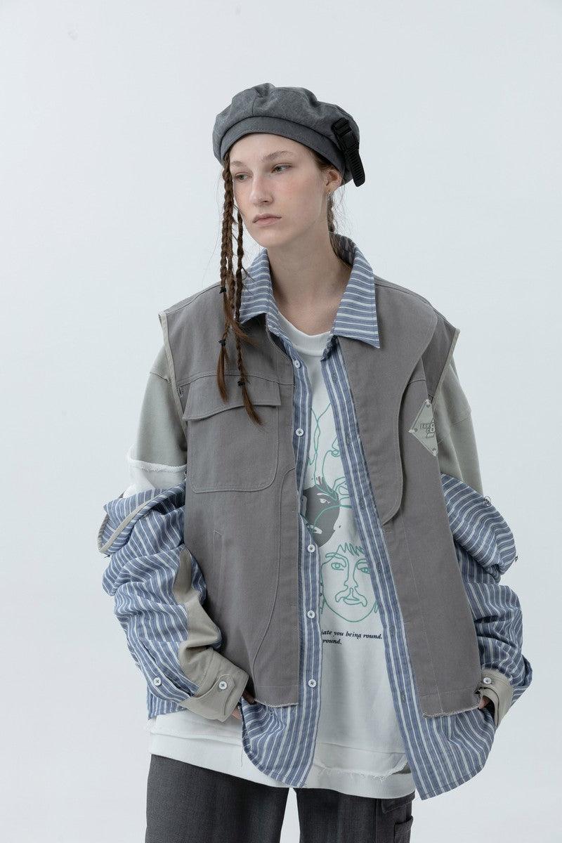 Error Code Striped Stitched Vest Shirt