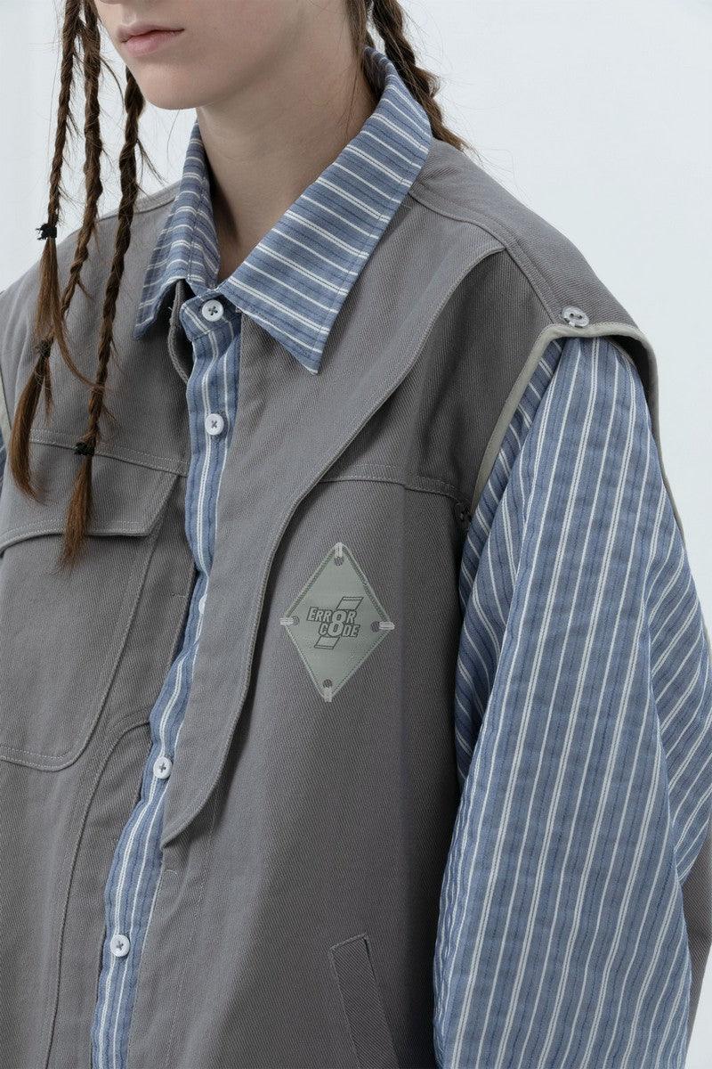 Error Code Striped Stitched Vest Shirt