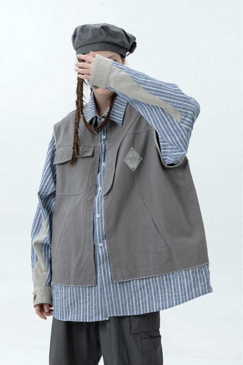 Error Code Striped Stitched Vest Shirt