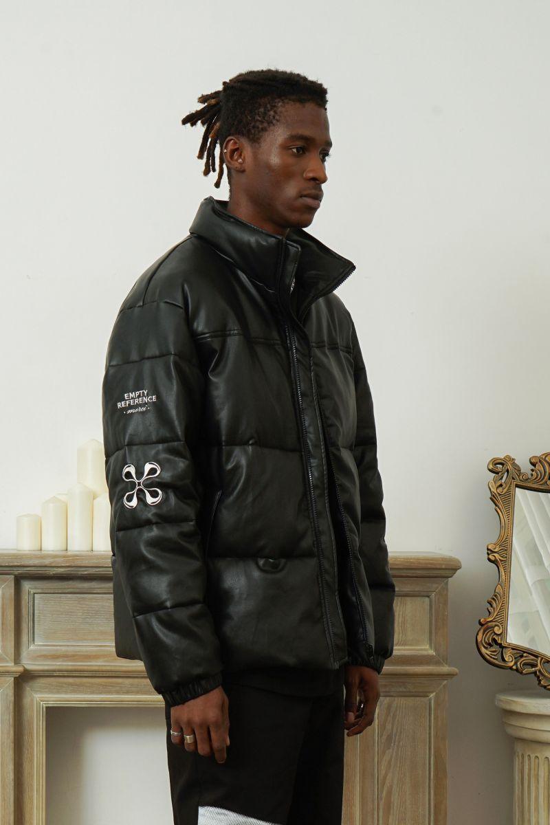 Empty Reference Embroidered Logo Leather Down Jacket
