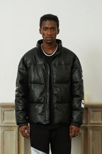 Empty Reference Embroidered Logo Leather Down Jacket