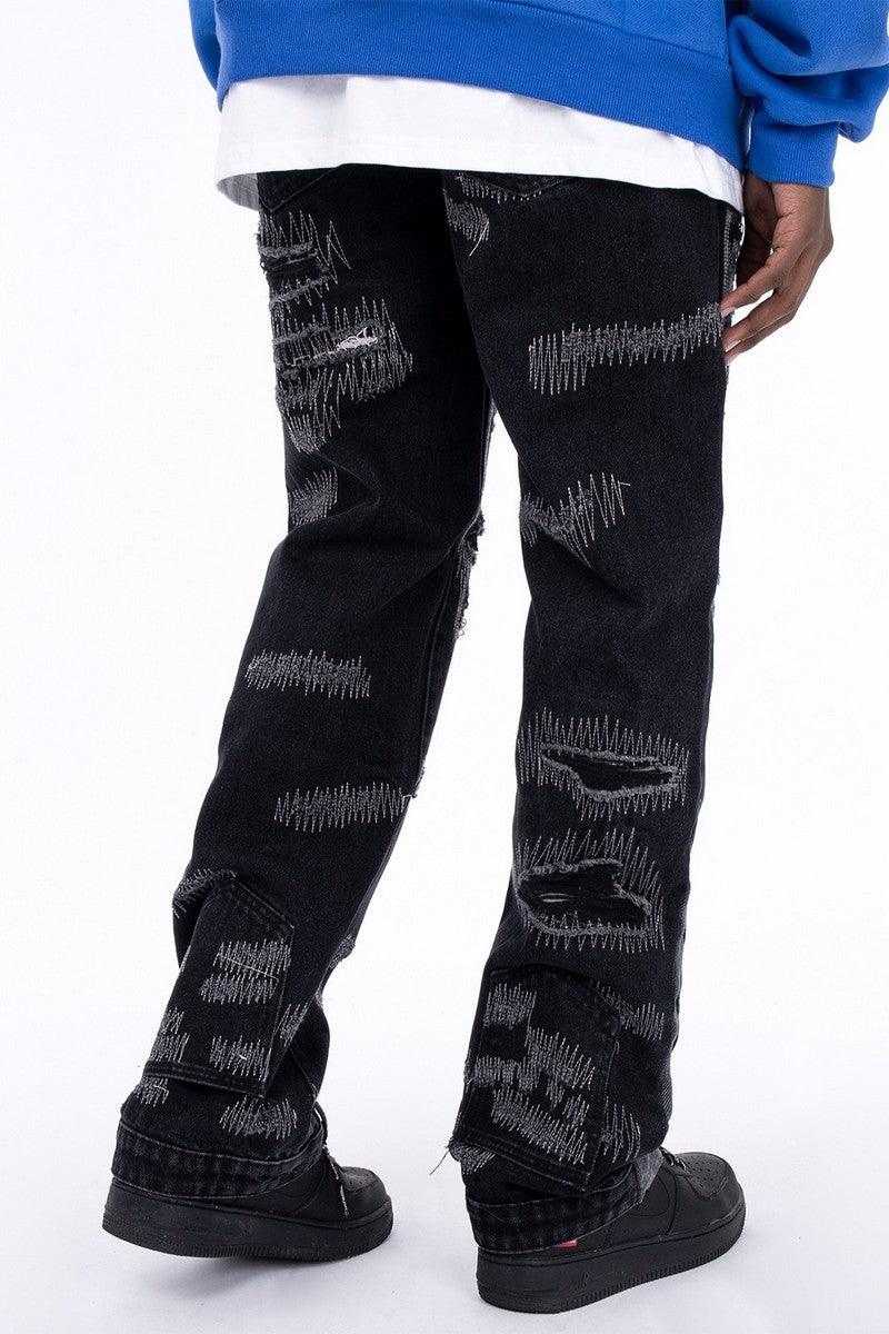 CZ Embroidered Destroyed Jeans